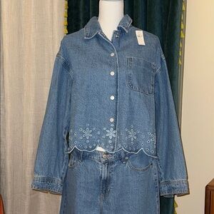 Old Navy Blue Denim Jacket with Floral Embroidery